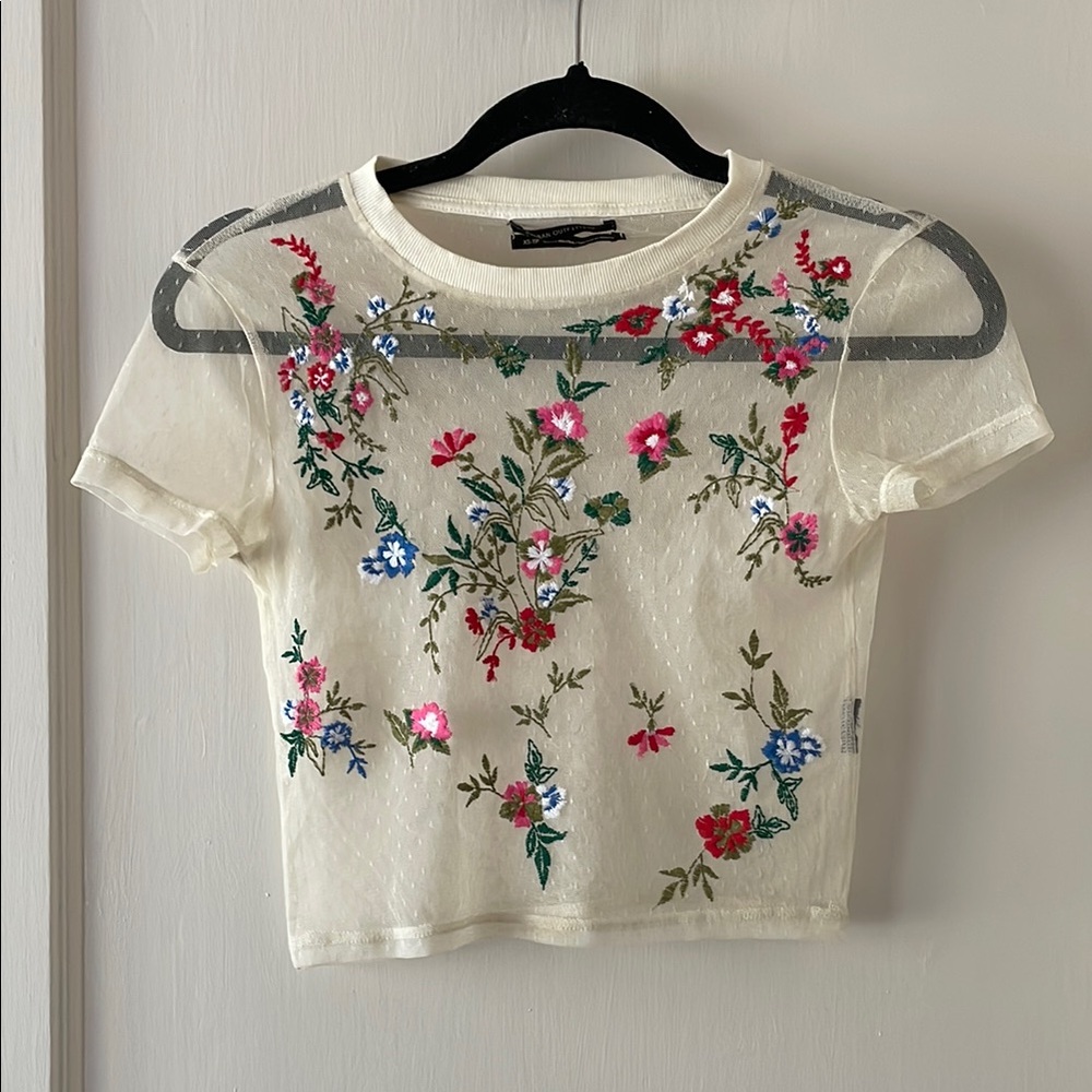 Urban Outfitters Floral Embroidered Sheer Top Size XS